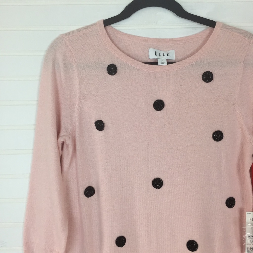 ELLE Pink Black Sequined Long Sleeve Sweater sz S